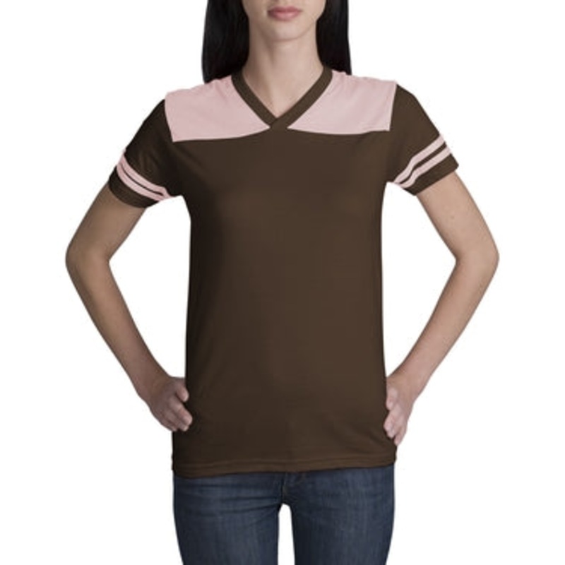 District Threads - Ladies Fine Knit Colorblock V-Neck Tee.  DT211