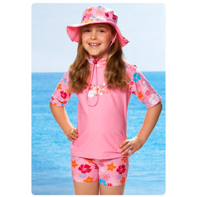 SUNBUSTERS Girls Short Sleeve Rash Guard w/Scoop Swim Pant Set