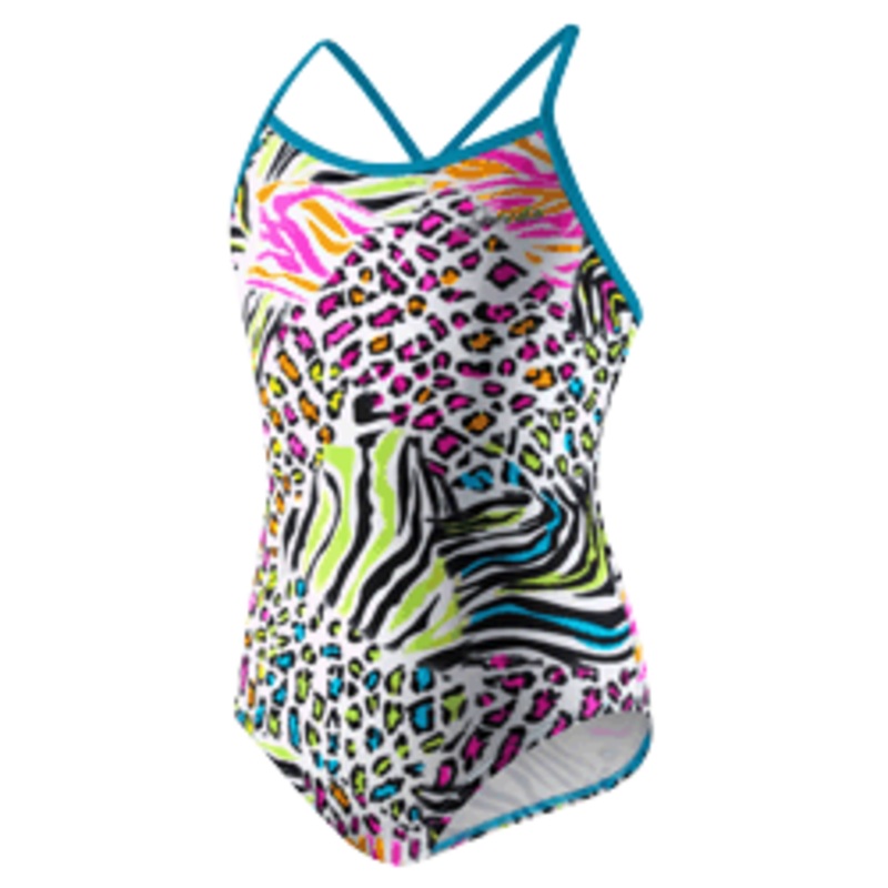 SPEEDO Girls Patchwork Animal Open V-Back Tankini Set