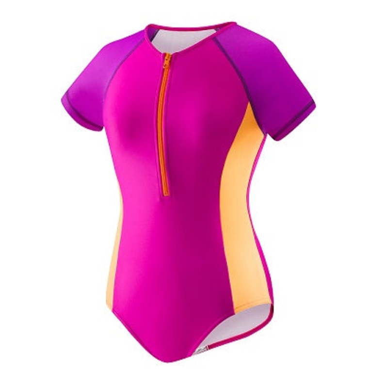 SPEEDO Girls Short Sleeve Zip One Piece (7-16)