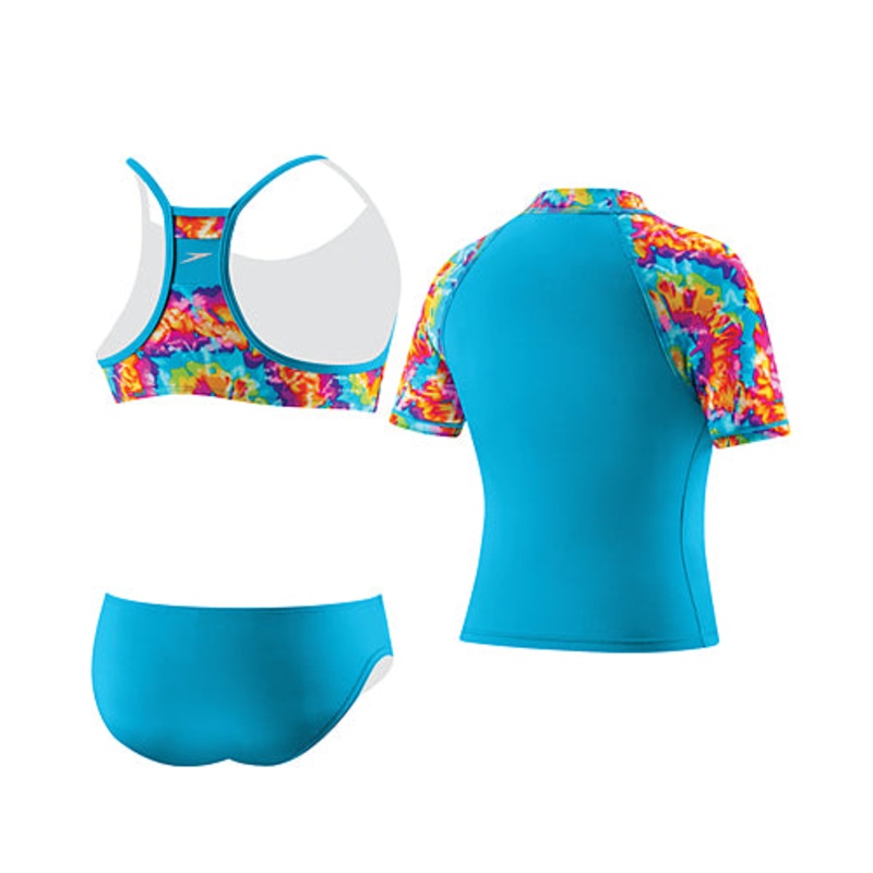 Speedo Girls' Kaleidoscope Tie Dye 3 Piece Rashguard Duo Back Set