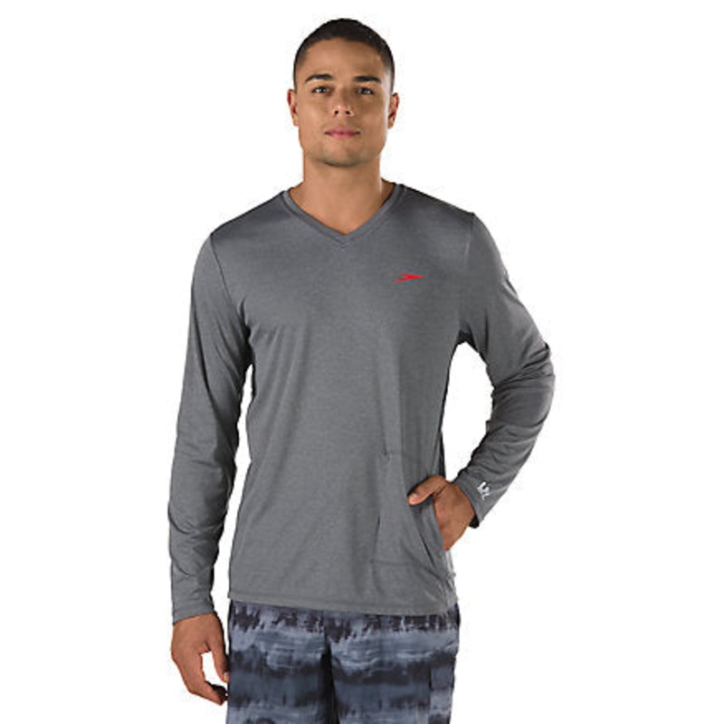 SPEEDO Heather Long Sleeve V-Neck Swim Tee