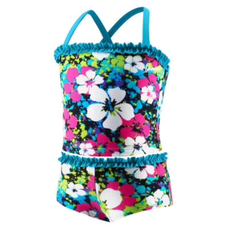 SPEEDO Splatter Hibiscus X-Back Tankini w/Ruffle Boyshort 2-PC (4-6x)