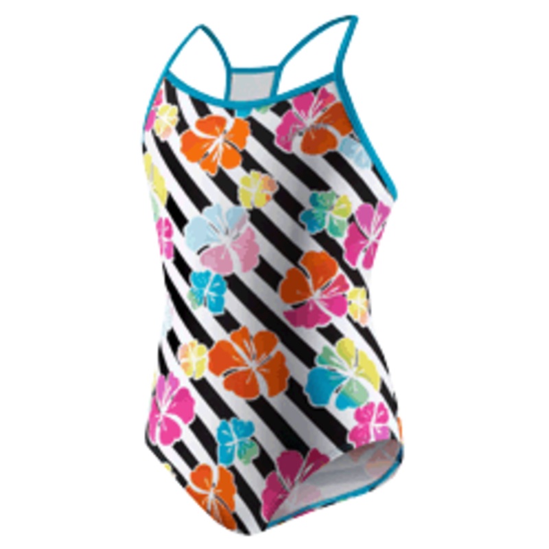 SPEEDO Girls Summer Floral Stripe All Over Duo Back 1-Piece 7-16