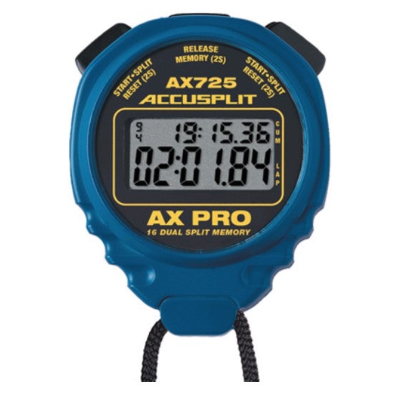 ACCUSPLIT AX725BU-Professional dual split stopwatch with 16 memories. In Blue case