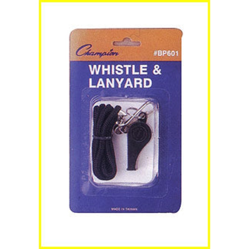 CHAMPION Plastic Whistle and Black Lanyard Pack